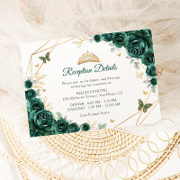 Emerald Green Gold Floral Quinceanera  Details