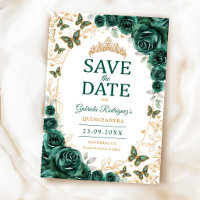 Emerald Green Gold Floral Quinceanera