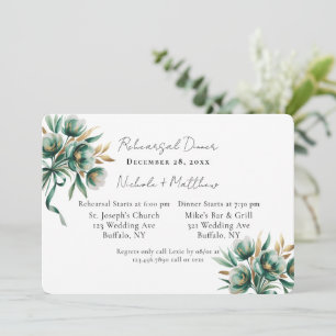 Emerald Green & Gold Floral Rehearsal Dinner Invitation