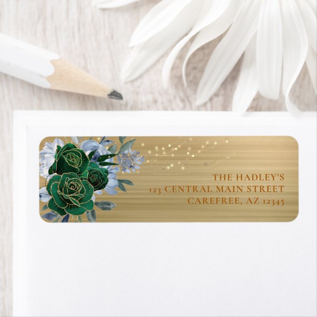 Emerald Green Gold Floral Return Address Label (Insitu)