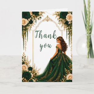 Emerald Green Gold Floral Sweet Sixteen Party Thank You Card