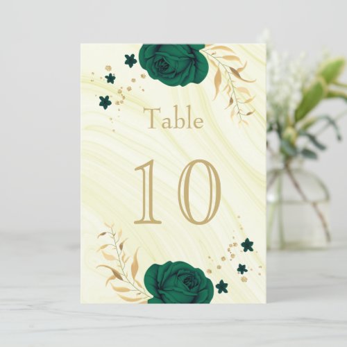 emerald green gold floral table number