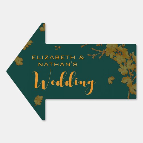 Emerald Green Gold Floral Wedding Direction Arrow Sign