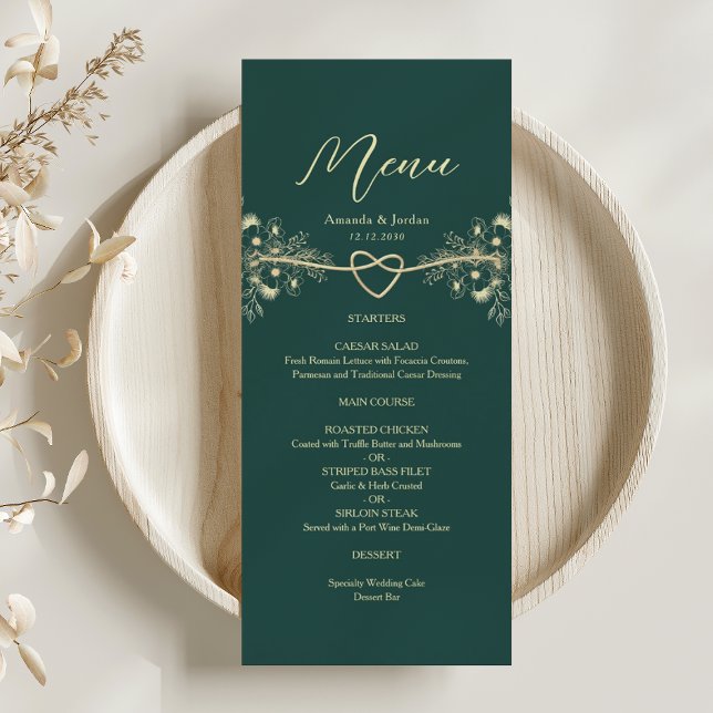Emerald Green Gold Floral Wedding Menu (Creator Uploaded)