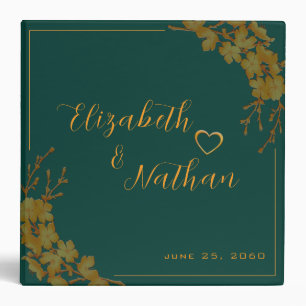 Emerald Green Gold Floral Wedding Notes or Photos 3 Ring Binder