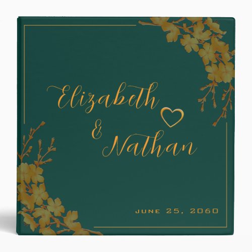 Emerald Green Gold Floral Wedding Notes or Photos 3 Ring Binder