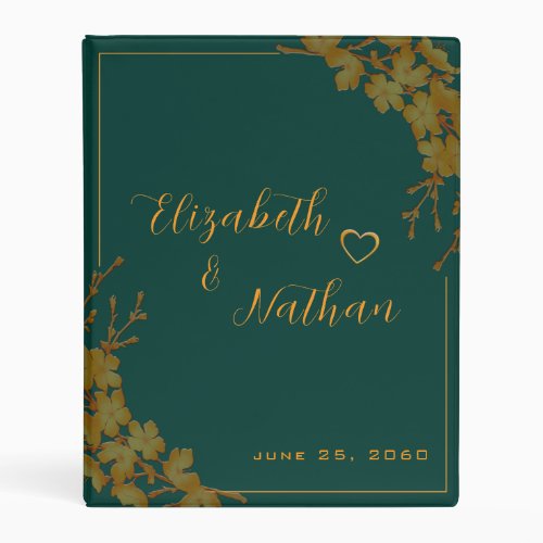 Emerald Green Gold Floral Wedding Notes or Photos Mini Binder