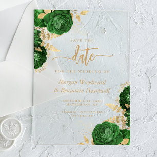 Emerald Green Gold Floral Wedding Save the Date