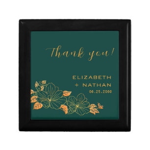 Emerald Green Gold Floral Wedding Thank You Gift Box