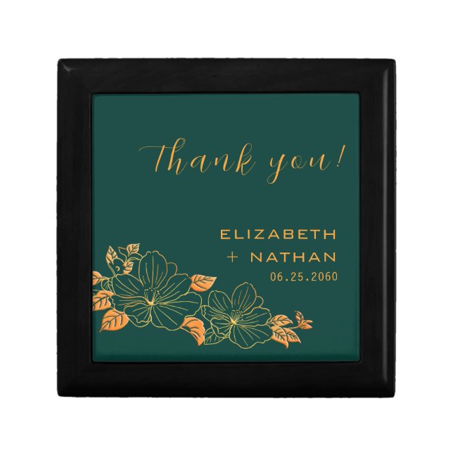 Emerald Green Gold Floral Wedding Thank You Gift Gift Box (Front)