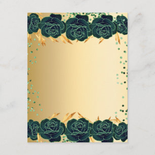 Emerald green gold flowers party stationary card