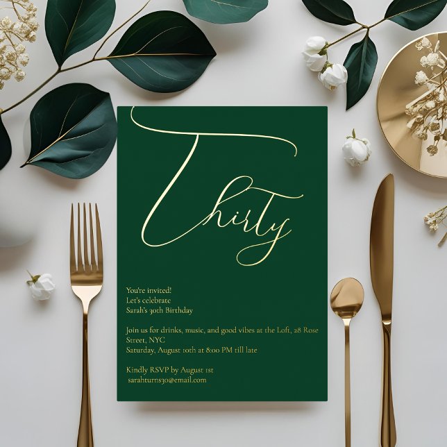 Emerald Green & Gold Foil 30th Birthday Invitation Foil Invitation (Creator Uploaded)