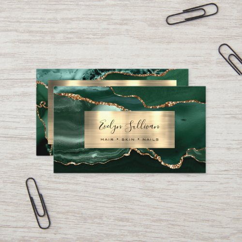 Emerald Green Gold Foil Agate Business Card