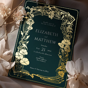 Emerald Green Gold Foil Floral Wedding Invitation
