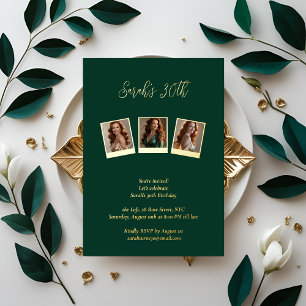 Emerald Green & Gold Foil Photo 30th Birthday Invitation