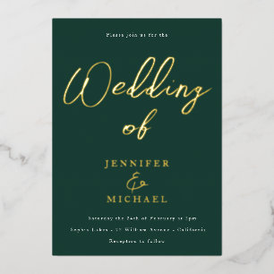 Emerald Green & Gold Foil Wedding Foil Invitation