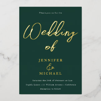 Emerald Green & Gold Foil Wedding  Foil Invitation