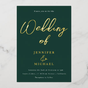 Emerald Green & Gold Foil Wedding  Invitation