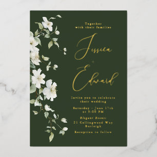 Emerald Green & Gold Foil + Wildflower Wedding Invitation