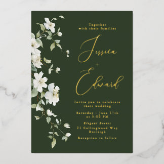 Emerald Green & Gold Foil + Wildflower Wedding Invitation
