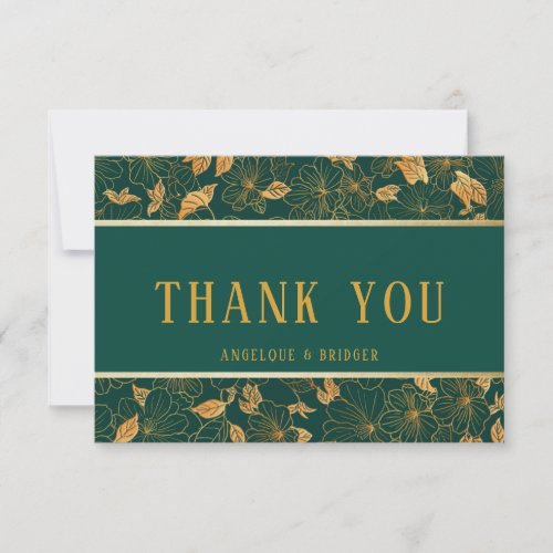 Emerald Green  Gold Foliage Thank You Card