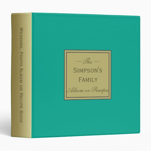 Emerald Green  Gold For Wedding Album or Recipes 3 Ring Binder