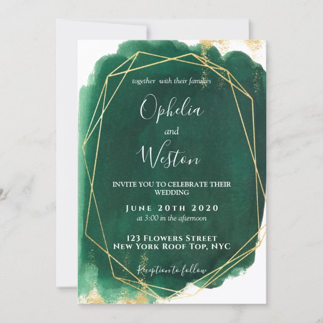 Emerald Green Gold Frame Elegant Luxury Wedding Invitation (Front)