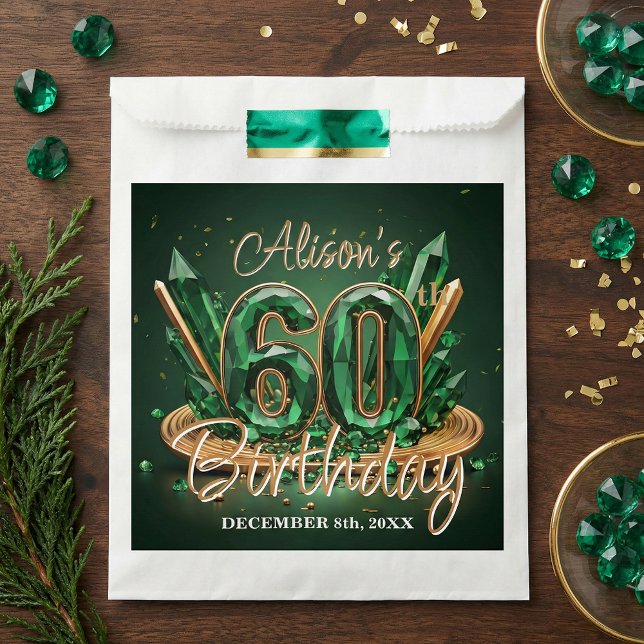 Emerald Green Gold Gemstone 60th Birthday Party Favor Bag (Creator Uploaded)