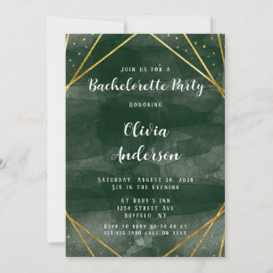 Emerald Green & Gold Geometric Bachelorette Party Invitation