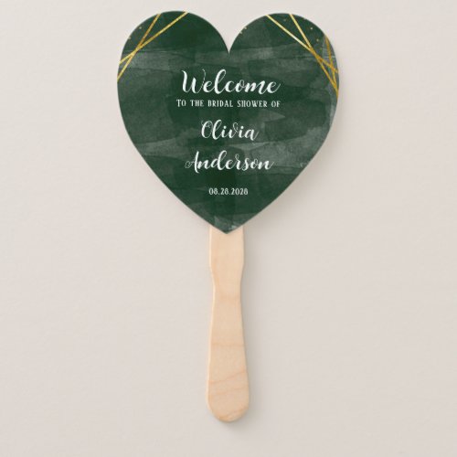 Emerald Green Gold Geometric Bridal Shower Welcome Hand Fan