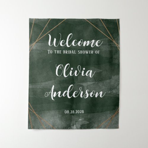 Emerald Green Gold Geometric Bridal Shower Welcome Tapestry