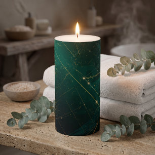 Emerald Green Gold Geometric Celestial Abstract Pillar Candle