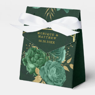 Emerald Green & Gold Geometric Floral Wedding Favo Favor Boxes