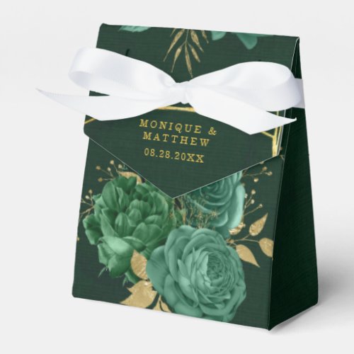 Emerald Green  Gold Geometric Floral Wedding Favo Favor Boxes