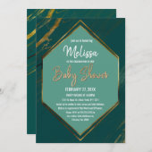Emerald Green Gold Geometric Marble Baby Shower Invitation (Front/Back)