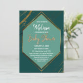 Emerald Green Gold Geometric Marble Baby Shower Invitation (Standing Front)