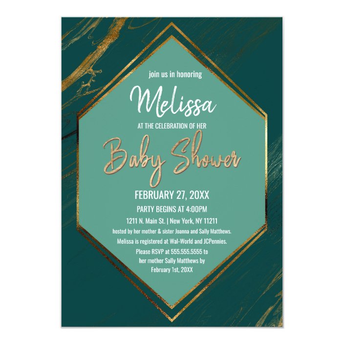 green and gold baby shower invitations