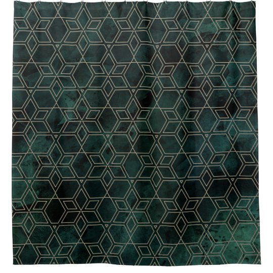 Emerald Green Gold Geometric Pattern Shower Curtain ...