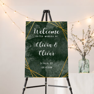 Emerald Green Gold Geometric Wedding Welcome Sign