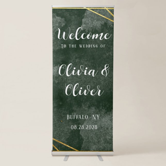 Emerald Green Gold Geometric Wedding Welcome Sign (Front)