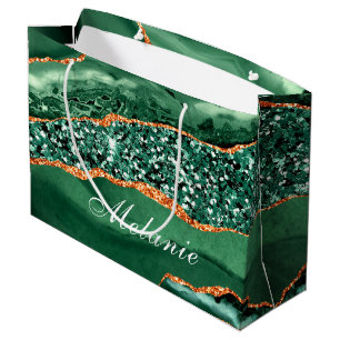 Emerald Green Gold Gift Bag with Custom Name