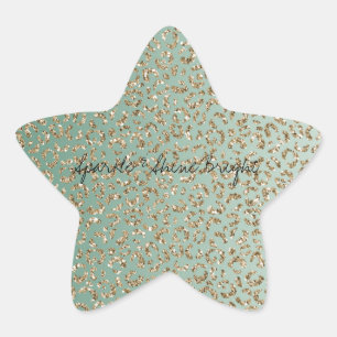 Emerald Green Gold Glam Glitter Leopard Print Star Sticker