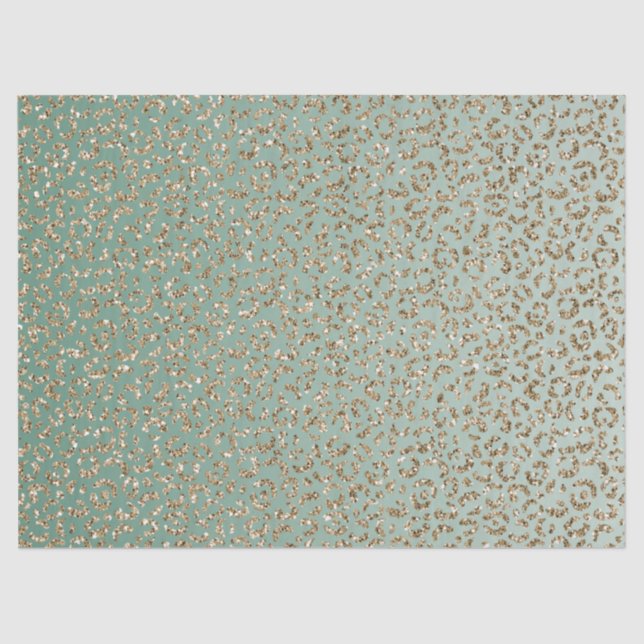 Emerald Green Gold Glam Glitter Leopard Print      Tissue Paper (Front)