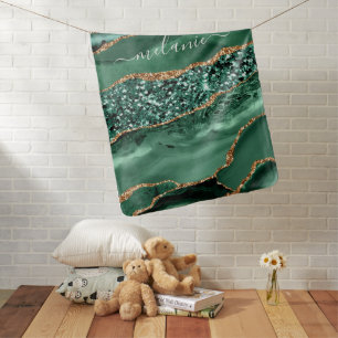Emerald Green Gold Glitter Baby Blanket Your Name