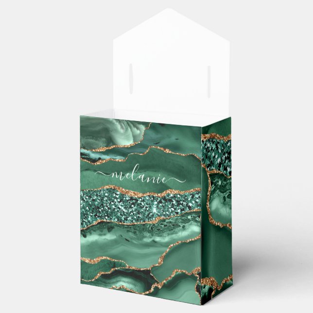 Emerald Green Gold Glitter Custom Name Gift Box (Opened)