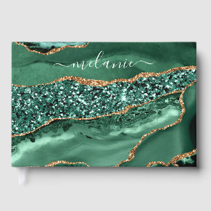 Emerald Green Gold Glitter Custom Name Guest Book