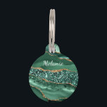 Emerald Green Gold Glitter Custom Name Pet ID Tag<br><div class="desc">Pet ID Tags with Agate Green Gold Glitter Geode Marble Custom Name Emerald Sparkle Personalized Birthday - Anniversary or Wedding Gift / Suppliest - Add Your Name - Text or Remove - Make Your Special Pet ID Tag Gift - Resize and move or remove and add text / elements with...</div>