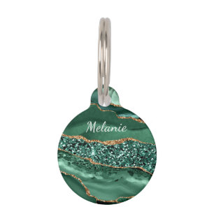 Emerald Green Gold Glitter Custom Name Pet ID Tag