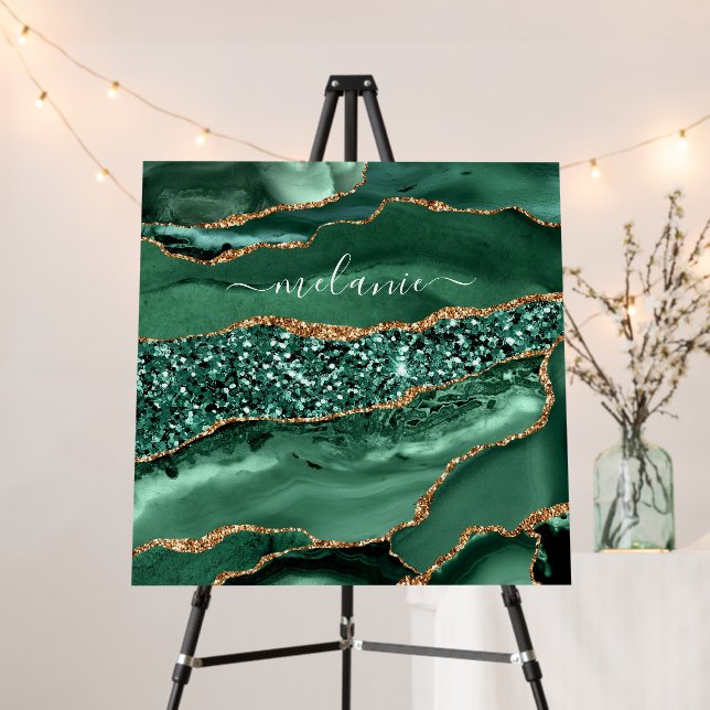 Emerald Green Gold Glitter Foam Board Custom Name (In Situ (Stand))
