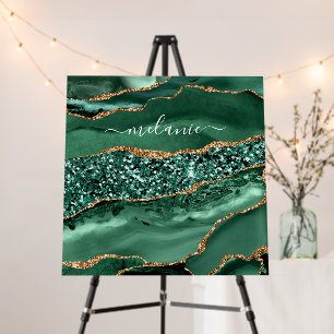 Emerald Green Gold Glitter Foam Board Custom Text